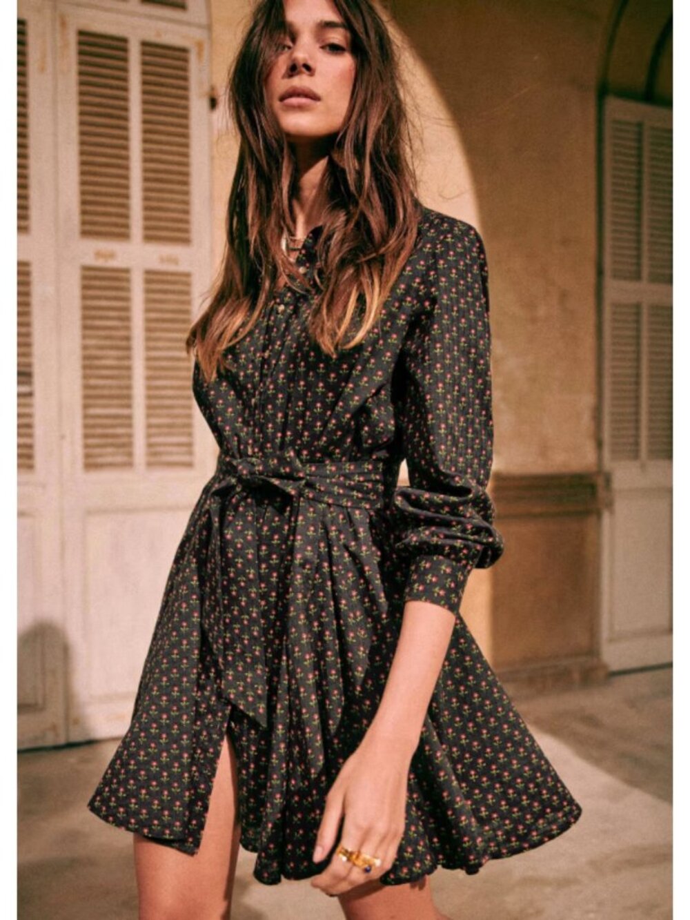 Sezane Sol Dress Black Mini Flowers Size FR 36/ Small/ US 4